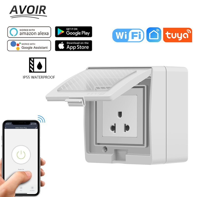 Outdoor Power Outlet With Remote Control - Avoir IP55 Tuya スマート防水ソケットタイマー屋外壁コンセント EU FR