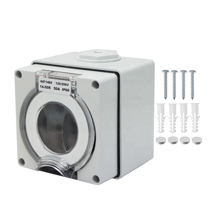 Outdoor Power Receptacle - 50アンペア発電機RV電源インレットボックスプラスチック防水スイッチソケット屋外電源コンセントボックスNEMA 14 50Rレセプタクル