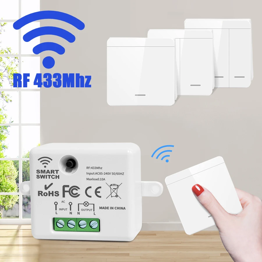Outdoor Power Outlet With Remote Control - ワイヤレスウォールスイッチ,LEDパネルスイッチ,433MHz,1, 2, 3,110V, 220V,ワイヤレス制御