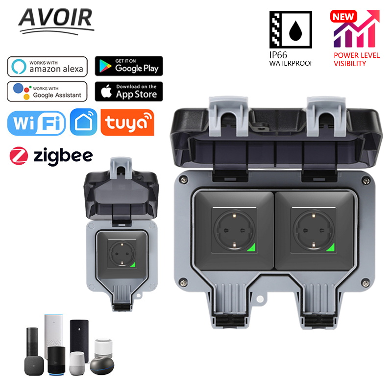 Outdoor Power Outlet With Remote Control - Savorui-電気コンセントIP66,EUプラグ,防水,屋外,wifi,タイマー付き,alexa,GoogleHomeで動作