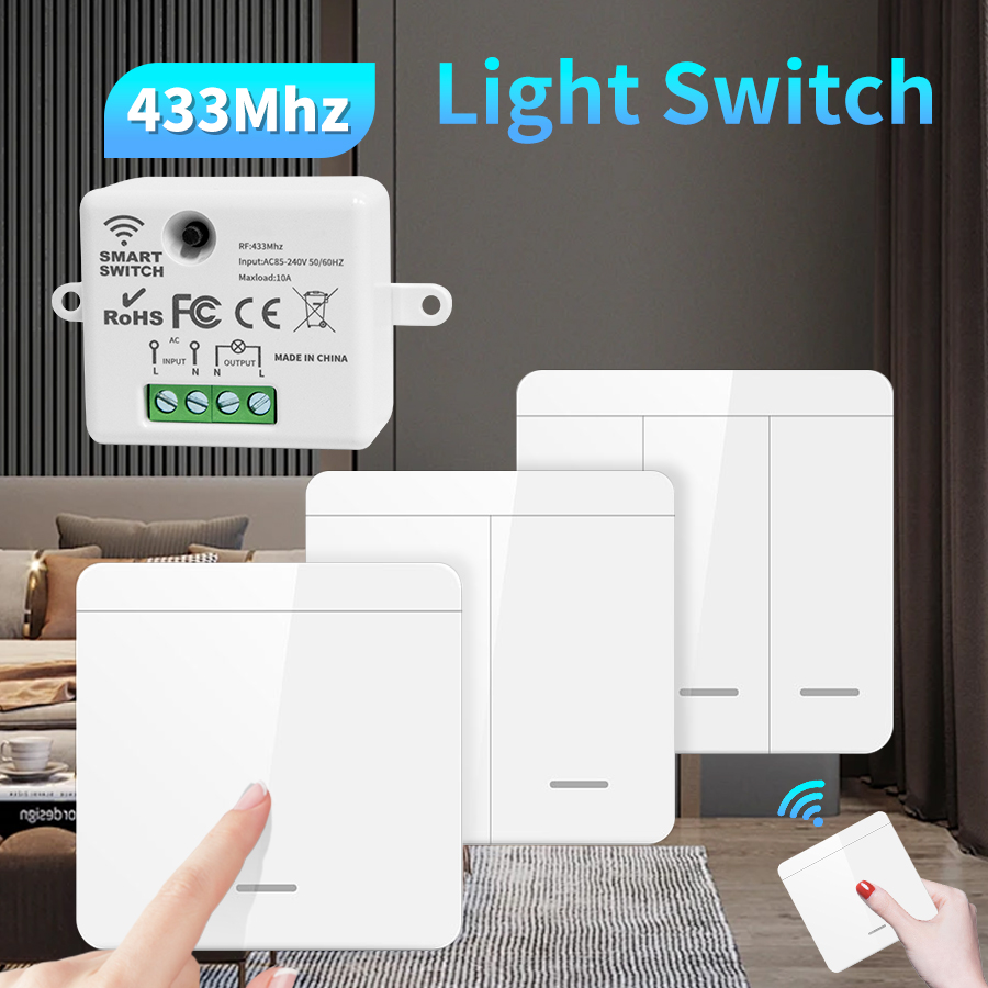 Outdoor Power Outlet With Remote Control - ワイヤレスライトスイッチ RF 433Mhz リモコン 1/2/3 ギャングパネル壁スイッチオンオフインタラプタ