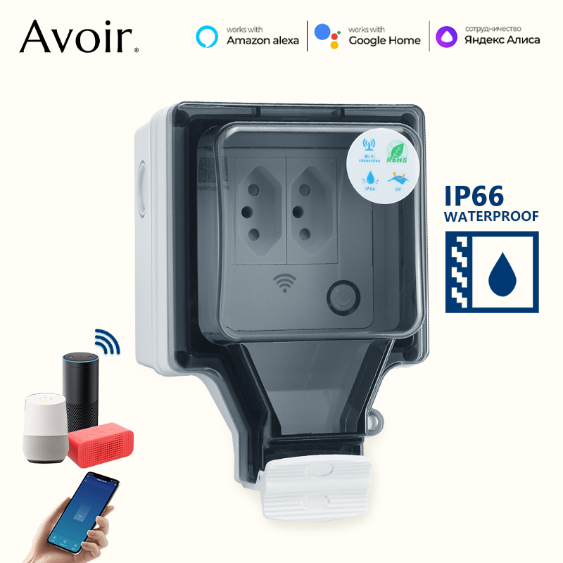 Outdoor Power Outlet With Remote Control - スマートプラグIP66,wifi,屋外コンセント,防水,音声制御,タイマー,スイッチ,Google Home,Alexa