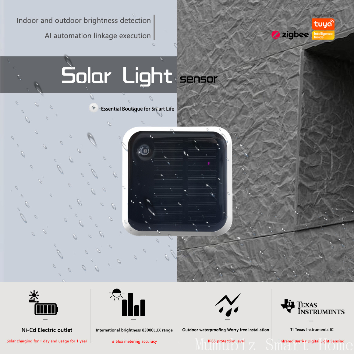 Outdoor Power Monitor - Tuya Zigbee ソーラーライトセンサー - IP65 防水屋外輝度検出器、リアルタイム輝度モニタリング、簡単インストール