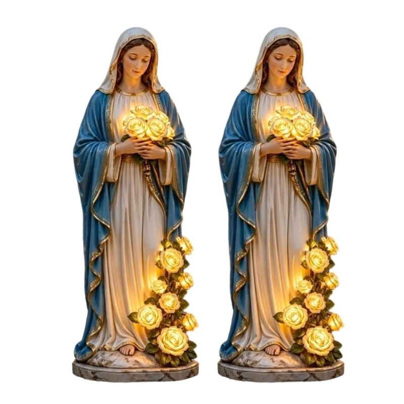 Outdoor Power For Christmas Lights - E65B メモリアルライト祝福母園像電池式 LED 光るバラ屋外カトリック宗教装飾品ギフト用