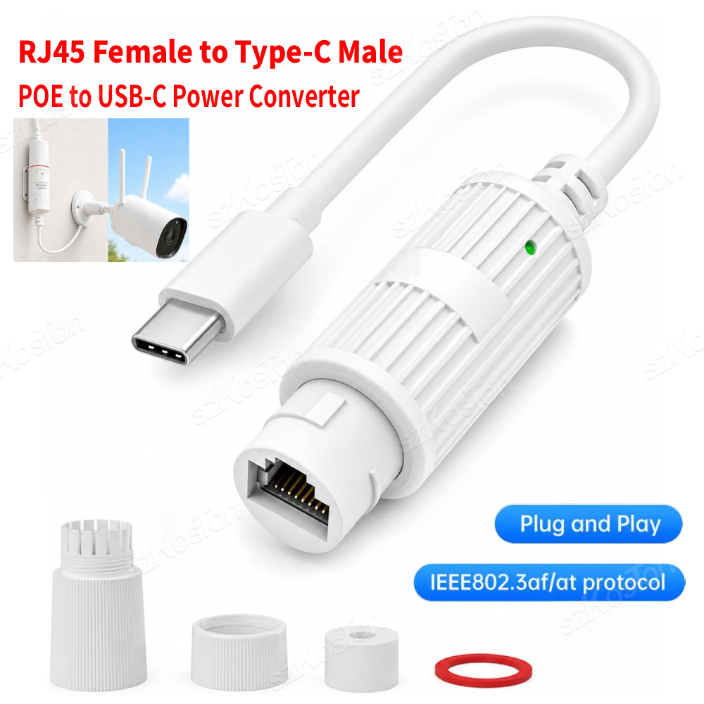 Outdoor Power Monitor - POE to USB-C 電源コンバーター RJ45 メス