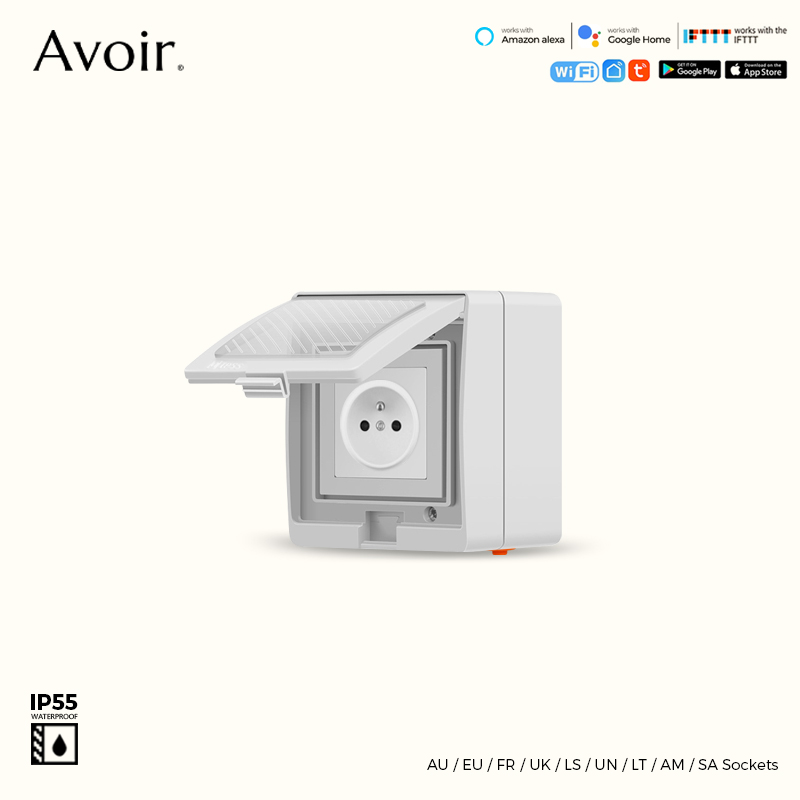 Outdoor Power Outlet With Remote Control - Avoir-tuya-スマート防水wifiソケット,タイマー付き,屋外コンセント,リモコン,Alexa, Google Home,ip55で動作