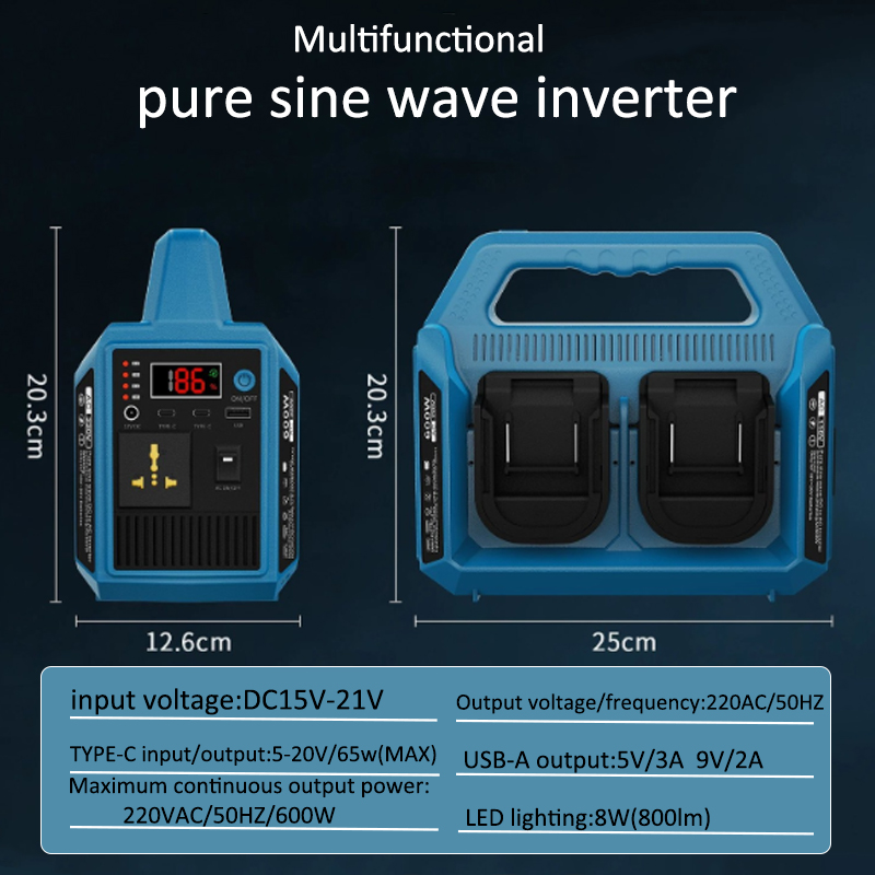Outdoor Power Adapter Usb - 600WリチウムバッテリーインバーターUSBパワーバンクアダプター（マキタ/デウォルト/ミルウォーキー/ボッシュ/アインヘル/WORX18V 20V対応）屋外作業用