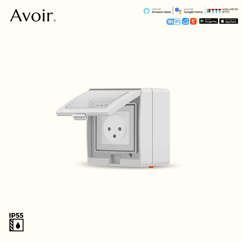 Outdoor Power Outlet With Remote Control - Avoir-Tuya-スマートwifiプラグ,ワイヤレス制御,IP55防水カバー,屋外壁電源プラグ,Alexa, Google Home, Israelで動作