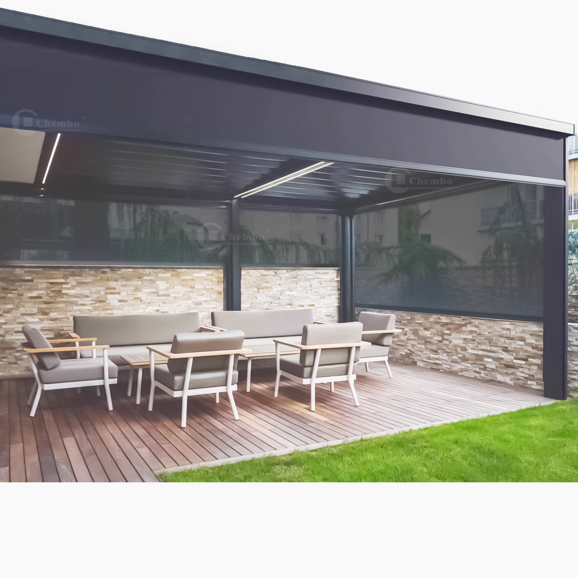 Outdoor Power Roller Shades - インテリジェント制御防水屋外ブラインドカスタムアルミ防風ローラーブラインドジップトラック電動ローラーブラインドシェード