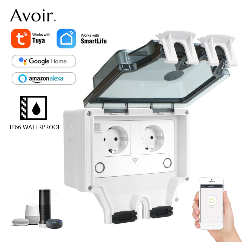 Outdoor Power Outlet With Remote Control - Avoir Tuya IP66 防水電気ソケット標準 EU プラグデュアル