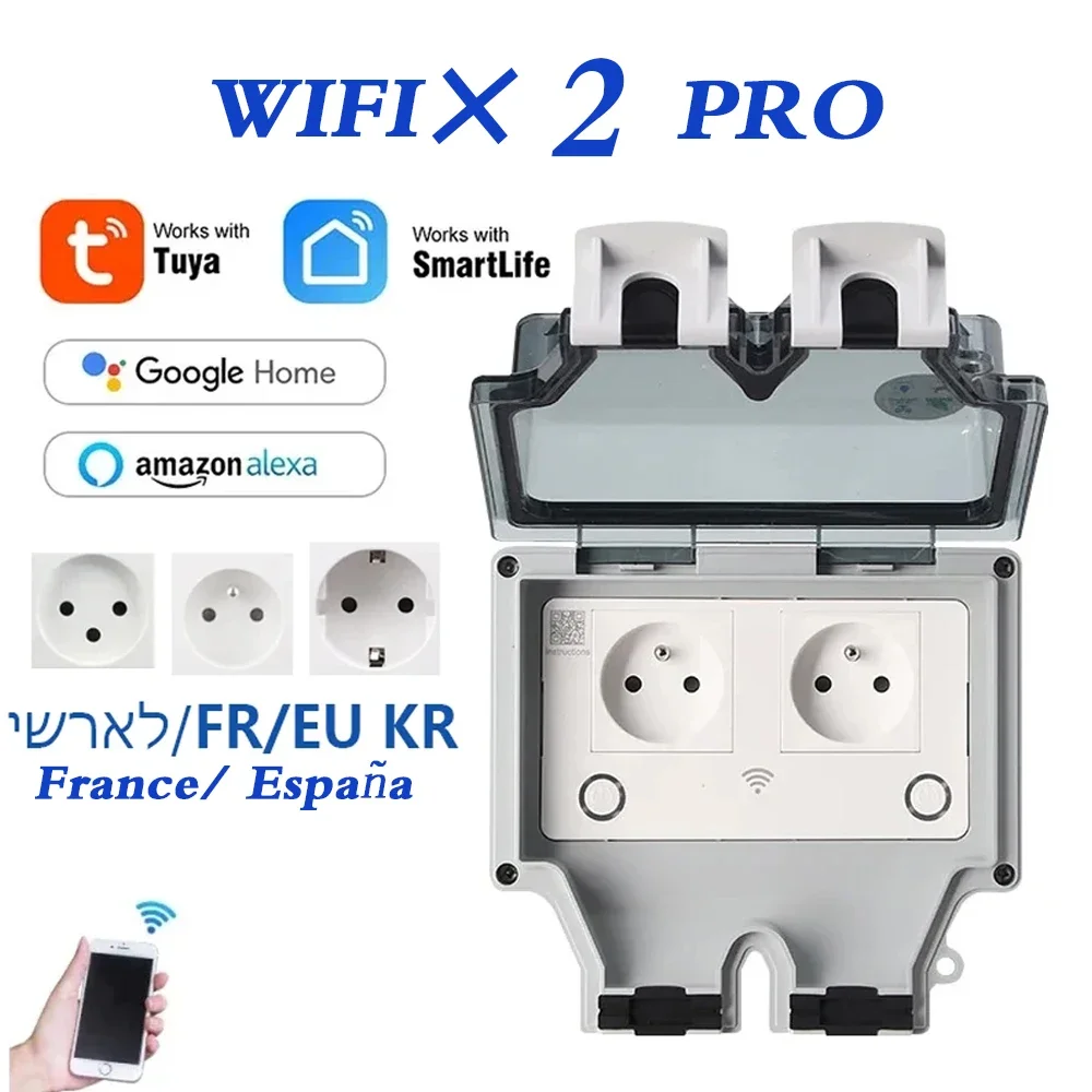 Outdoor Power Outlet With Remote Control - Tuya防水電気壁コンセントEU FR KR IL IP66屋外コンセントタイマー付きWifiスマートライフ電源コンセント220Vデュアルマスター