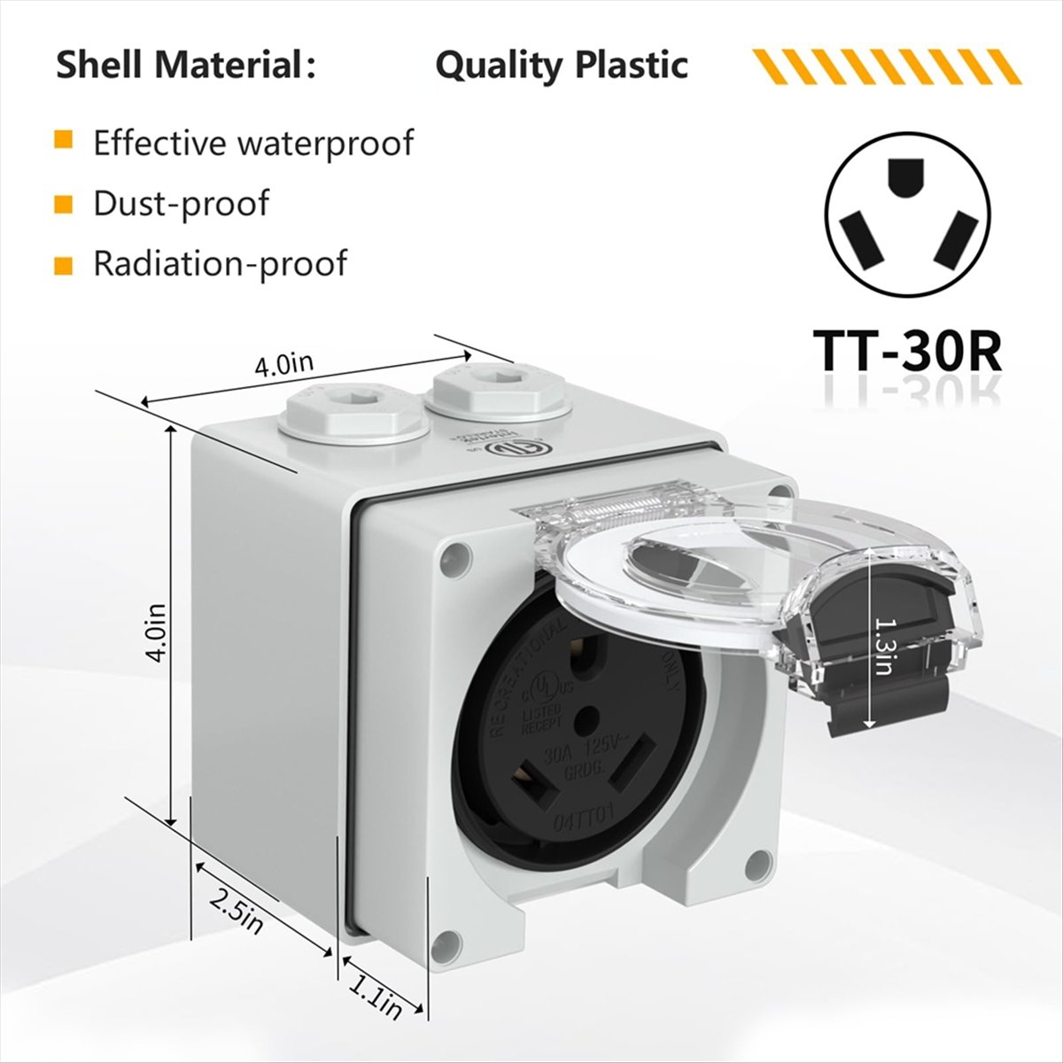 Outdoor Power Receptacle - HHTL 30アンペア電源コンセントボックス、125ボルトNEMA TT-30Rレセプタクル屋外用防塵・耐候性電気自動車用