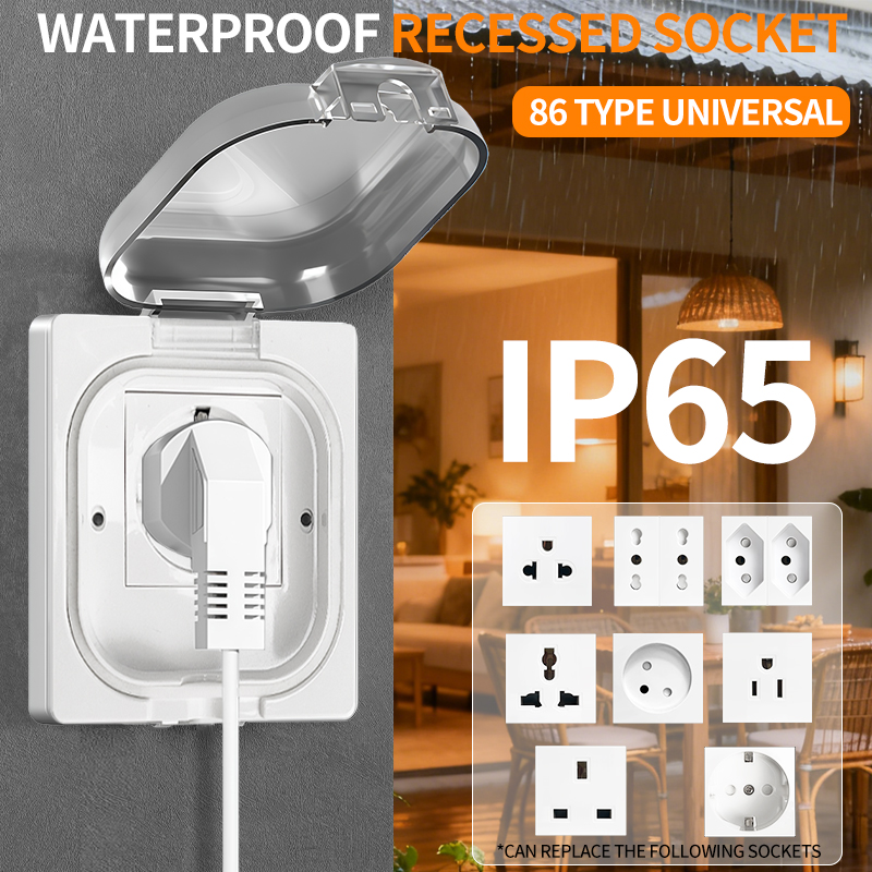 Outdoor Power Receptacle - IP65防水屋外コンセント 16A高出力壁プレート - 250V米国/タイスタイル10Aコンセント、浴室＆耐候性電気