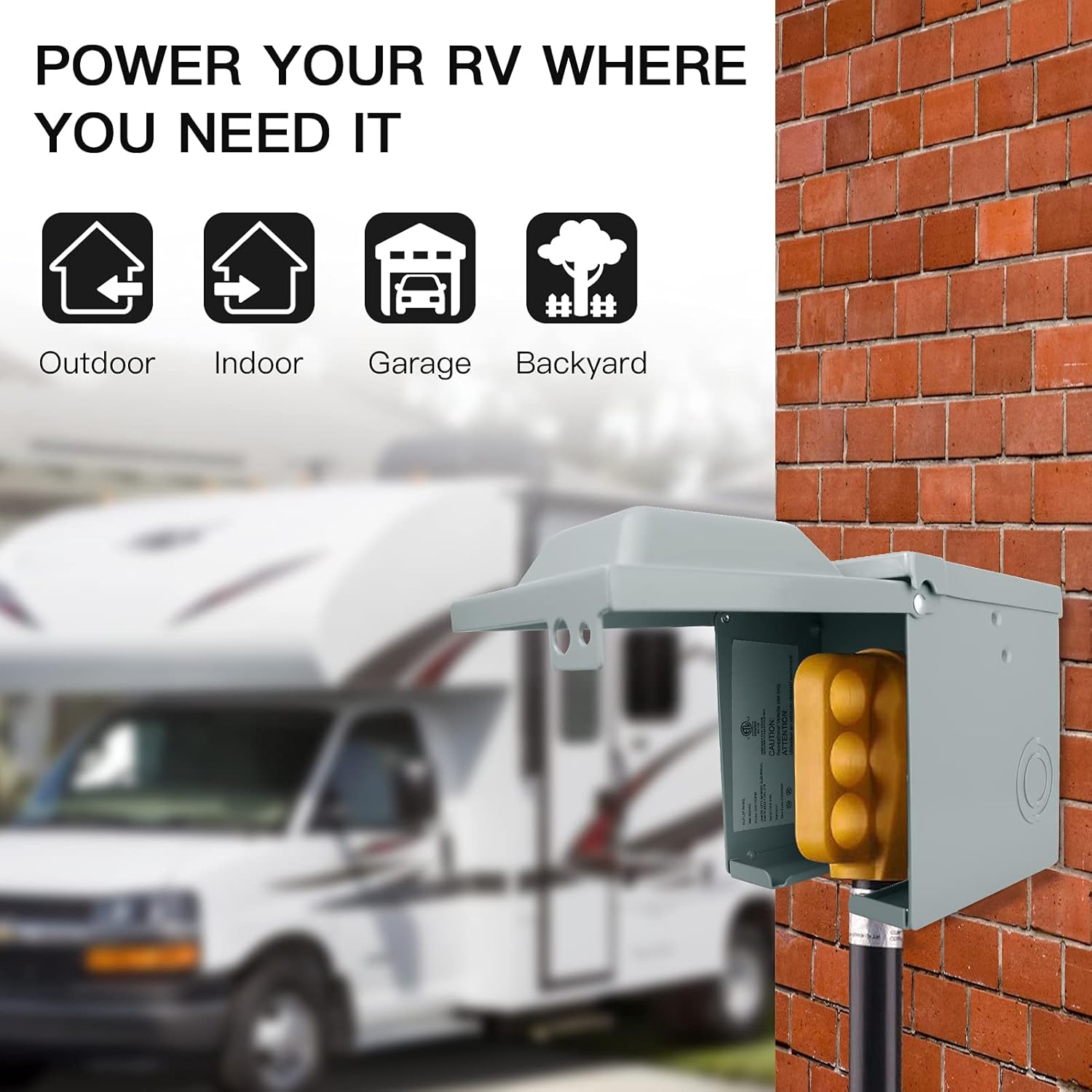 Outdoor Power Receptacle - 防水電気コンセントパネル,密閉型ロック可能ボックス,rv電源コンセント,30アンペア,50アンペア,125ボルト,250ボルト