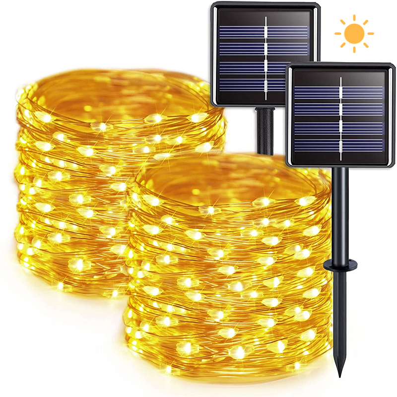 Outdoor Power For Christmas Lights - 防水銅線ソーラーLEDストリングライト,8つの照明モード,クリスマスパーティーの装飾用