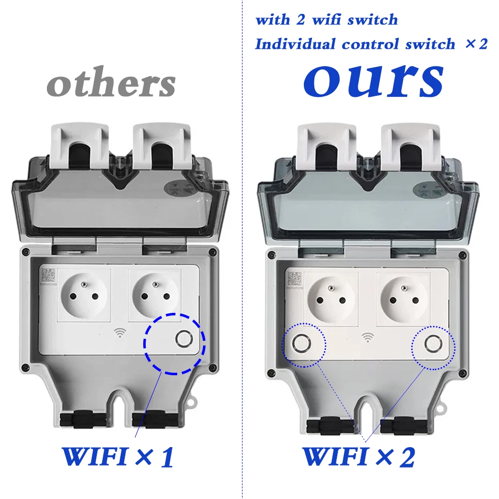 Outdoor Power Outlet With Remote Control - Tuya-電気壁コンセント,防水,スマートライフ,デュアルマスター,屋外タイマー,kr,il,ip66,EU,220v