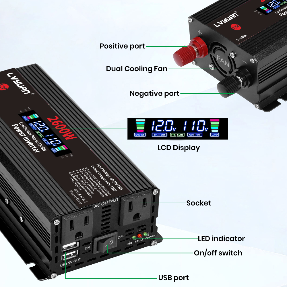 1500W 2000W 2600Wパワーインバーター DC  - Outdoor Power Adapter Usb のレビューと価格