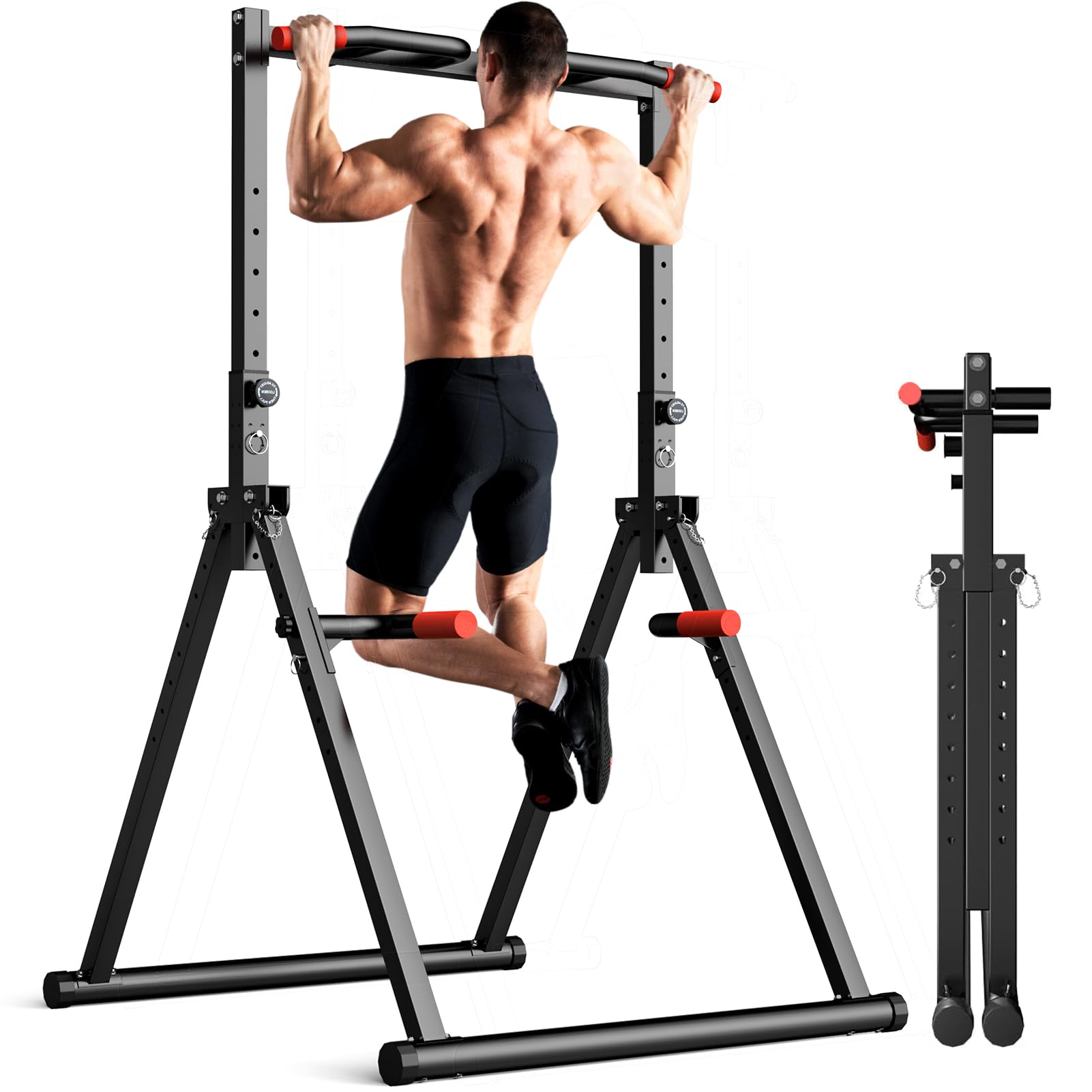 折りたたみ式パワータワー懸垂バー ディップススタンド 調節可 - Outdoor Power Tower Pull Up Bar のレビューと価格