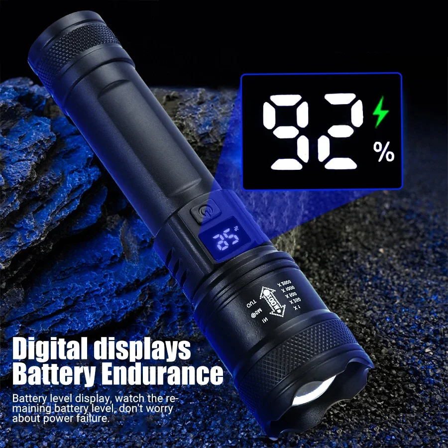 バッテリーディスプレイ付きの強力なLED懐中電灯,USB充電 - Outdoor Usb Power Bank のレビューと価格