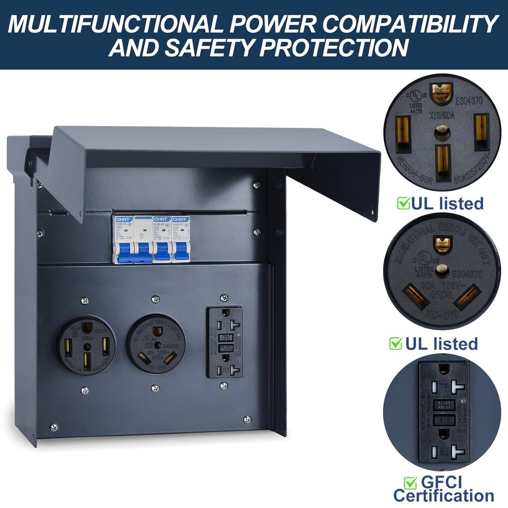 RV用電気パネル（ブレーカー付き）、仮設電源RVコンセントボ - Outdoor Power Receptacle のレビューと価格