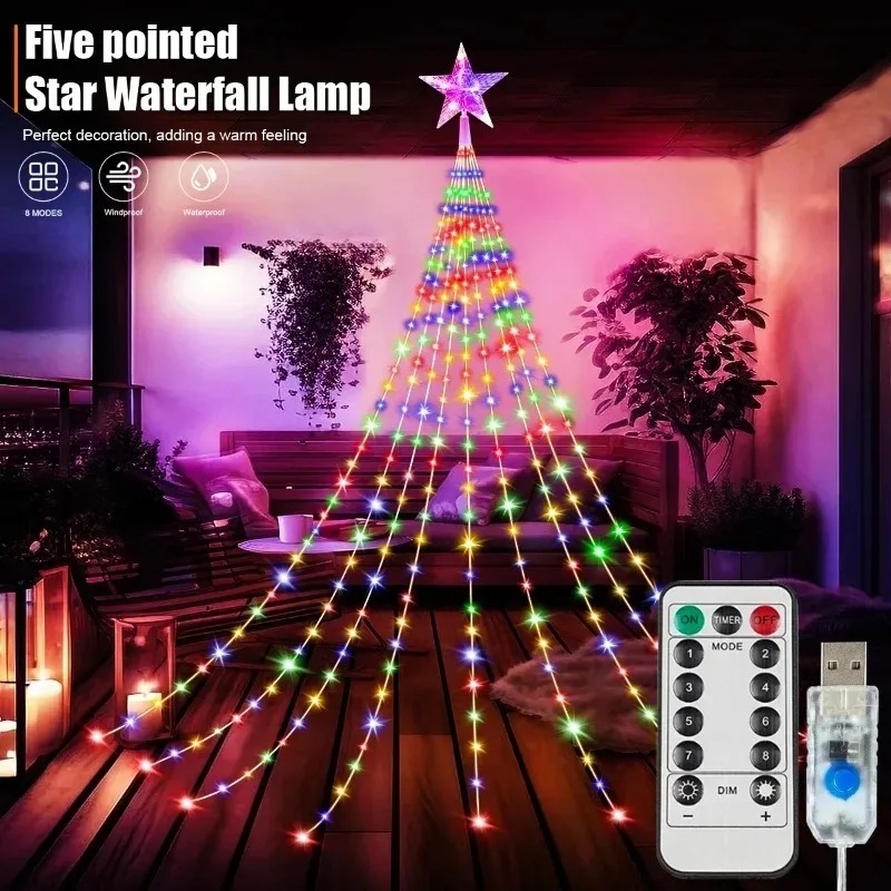 USB 電源スターウォーターフォール LED ストリングライ - Outdoor Power For Christmas Lights のレビューと価格
