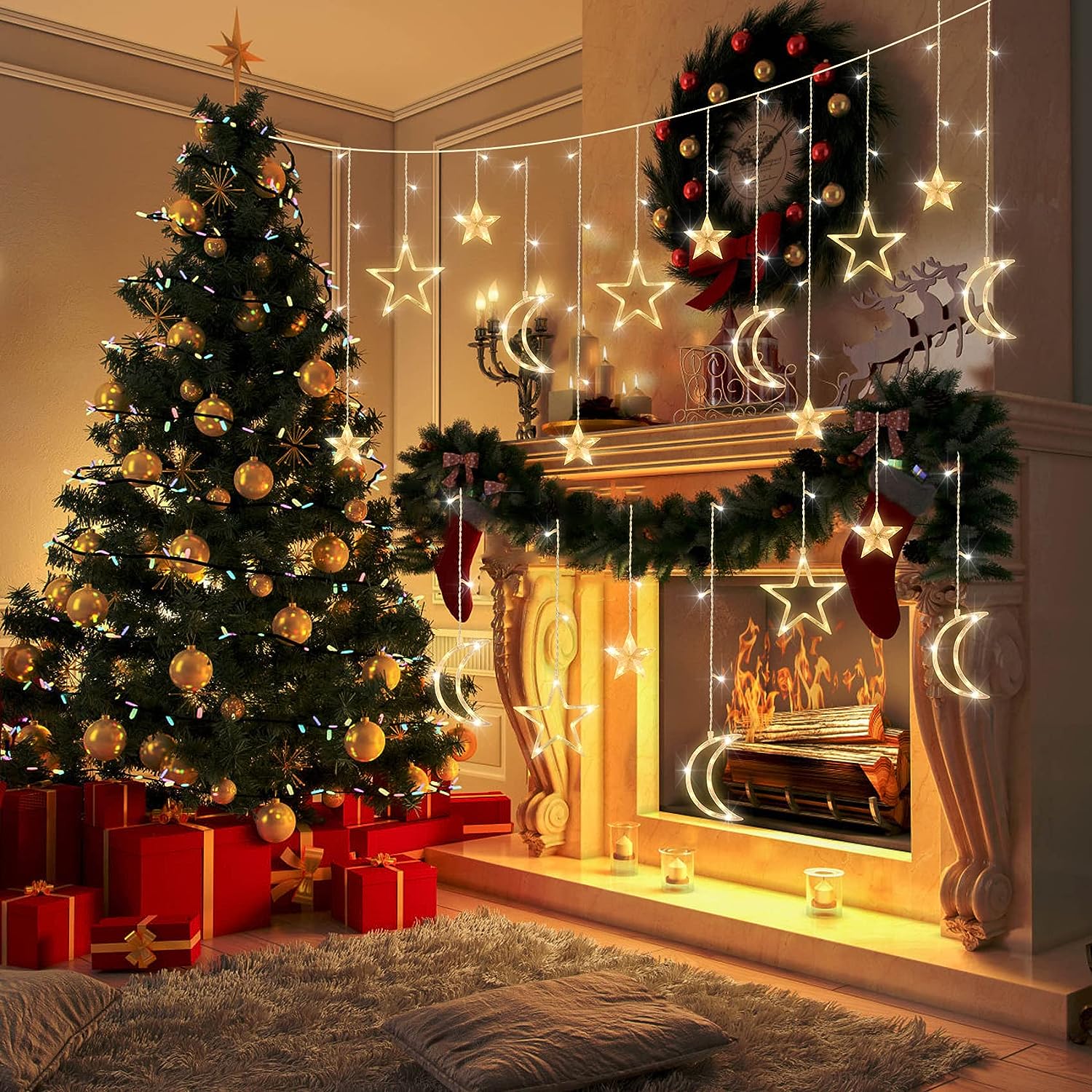 3.5 メートルスタームーン LED カーテンストリングライ - Outdoor Power For Christmas Lights のレビューと価格