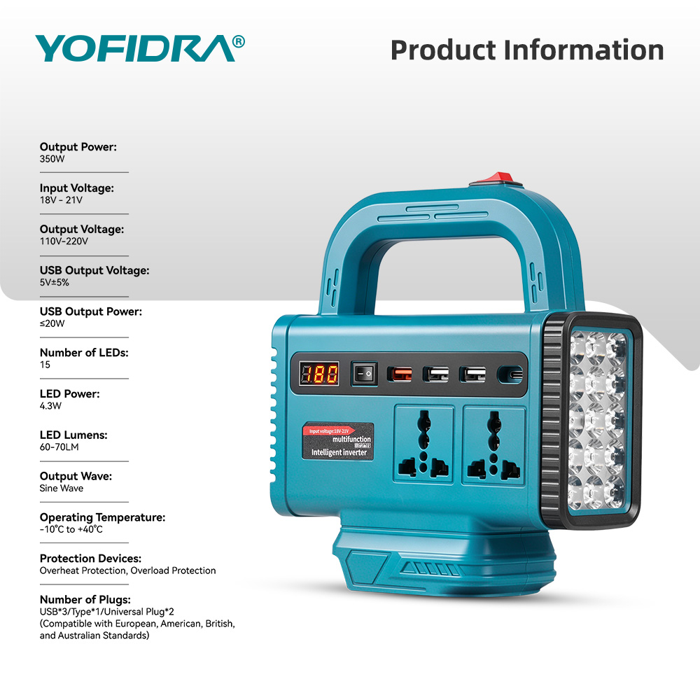 YOFIDRA 220V ポータブルパワーインバーター 屋外 - Outdoor Usb Power Adapter のレビューと価格